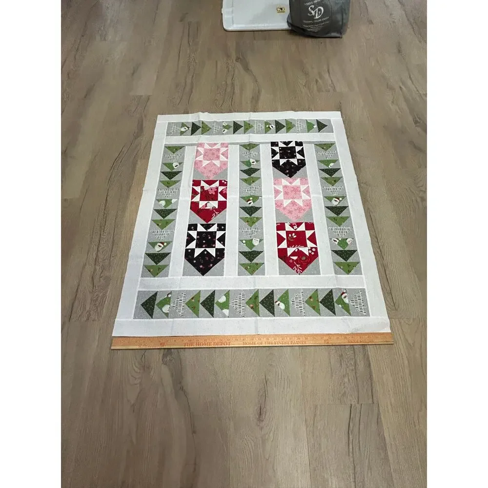 Handmade Christmas Quilt Top Unfinished Holiday Patchwork 38x44
